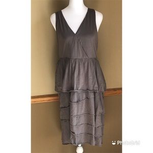 Garnet Hill Dress Sleeveless Tiered Faux Wrap Top Mocha Stone Cotton Size Small